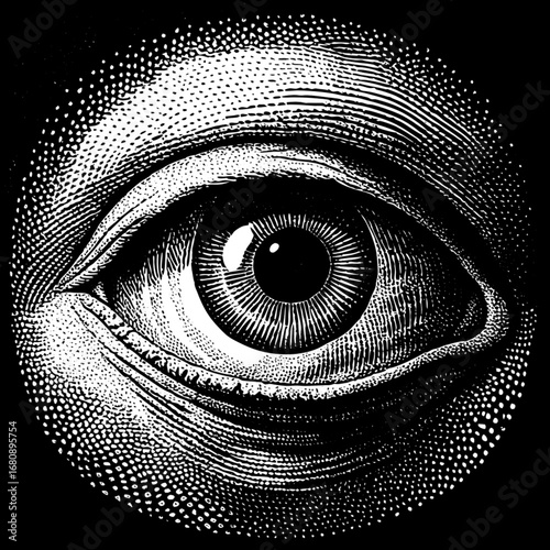 Minimilist detailed engraving style illustration of a human eye with intricate line work and texture design vector