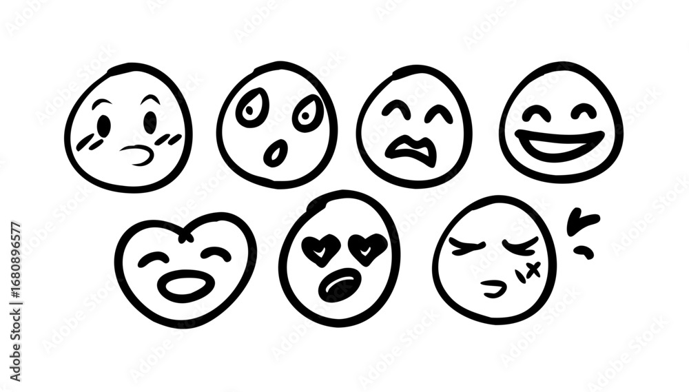 Obraz premium Black hand drawing of a smiling emoji happy doodle