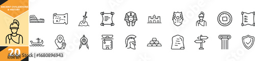 Ancient civilizations history icons set featuring hieroglyphs and architecture vector