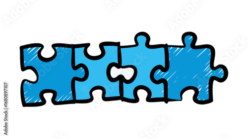 Blue puzzle pieces with white gaps jigsaw connection