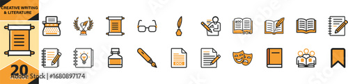 Creative writing literature icons set for digital design projects vector