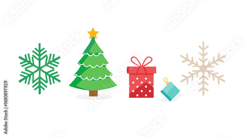 Christmas icons tree gift ornament snowflakes christmas tree