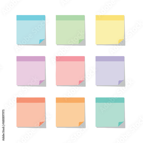 Collection of nine colorful sticky notes arranged in a grid on a white background