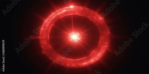 A glowing fiery number bursts with light and energy in an abstract red background filled with sparkling stars