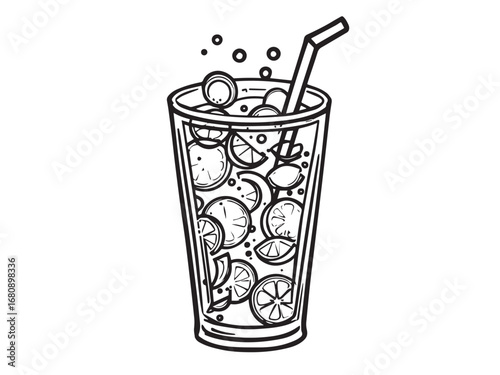 Lemon-lime soda line art illustration