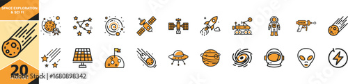 Classic sci fi and space exploration icons set for creative projects vector