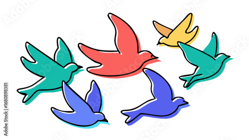 Colorful birds flying in a circle flock