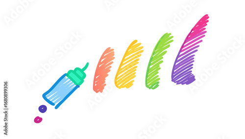 Colorful marker strokes with paint brush drawing