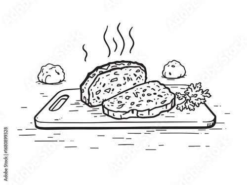 Meatloaf dinner line art illustration