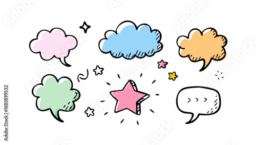 Colorful speech bubbles and stars dialogue communication