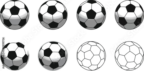 Soccer balls collection realistic sketch styles