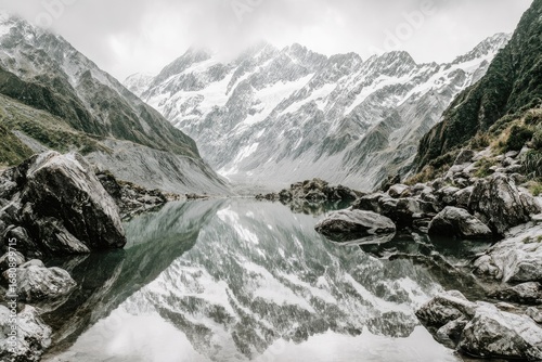 Wallpaper Mural Mountain reflection in a calm lake. Snowy peaks mirrored in still water Torontodigital.ca