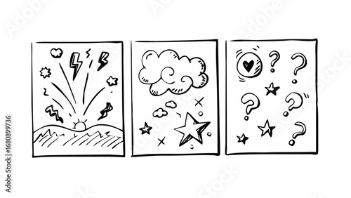 Comic Book Elements with Question Marks and Stars vector illustration