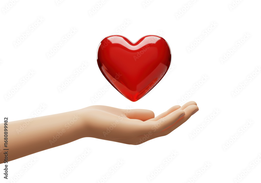 Obraz premium Isolated Red Heart Above Hand, Offer of Love, Valentine's Day, Romance and Health, Donation