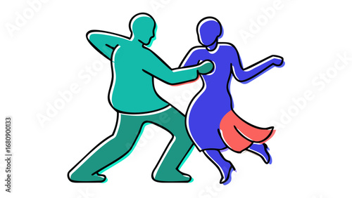Couple dancing in vibrant colors tango ballroom