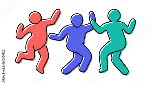 Dancing figures in coral blue and teal people silhouettes
