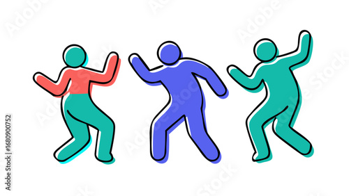 Dancing figures in vibrant colors silhouettes people
