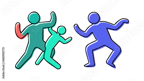 Dancing figures in teal and purple people silhouettes