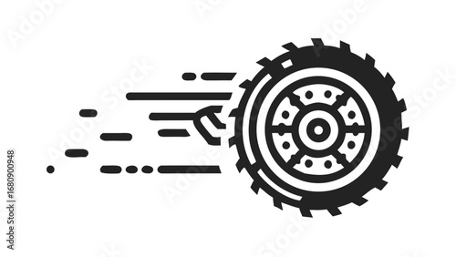 Dirt Bike Wheel with Mud Tread and Motion Lines tire