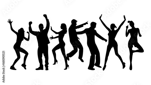 Energetic male dancers in motion dancing silhouettes