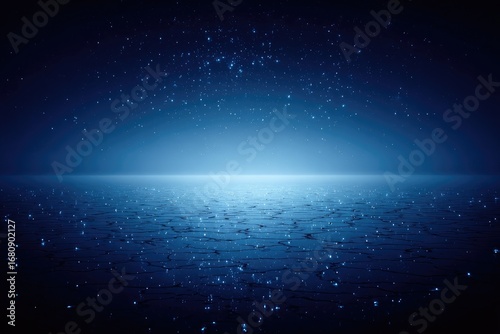 Dark blue space, cracked surface, glowing light