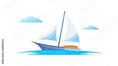 Graceful sailboat sailing on blue water ocean