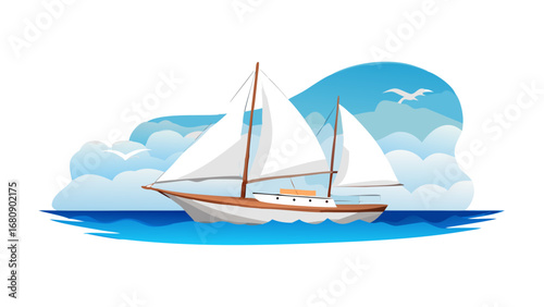 Graceful sailboat sailing on blue water ocean