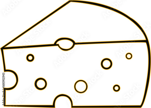 Cheese icon, Vector illustration of isolated cartoon cheese. Fun and playful design, showcasing a wedge of cheese with holes, ideal for food-related themes and culinary graphics.
