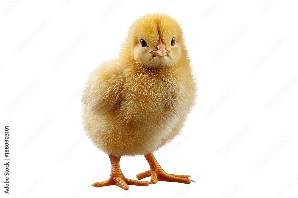 Obraz premium A fluffy yellow chick standing isolated on transparent background