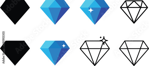 Diamond icons gemstone jewel luxury sparkle vector set
