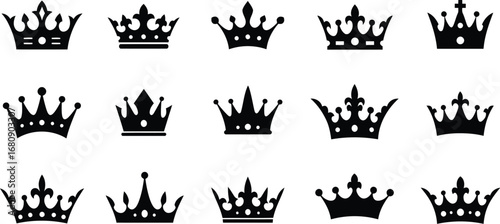 Royal crown icons set vintage heraldic symbols
