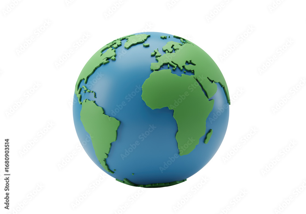 Fototapeta premium Isolated Earth globe showing continents and ocean, world map illustration, green, blue