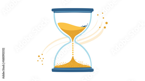 Hourglass with flowing golden sand time
