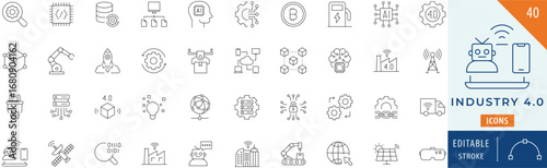 Industry 4.0 icon collection set. Editable stroke.