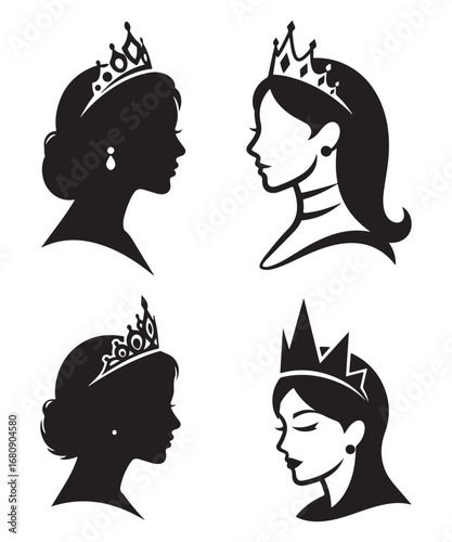 Elegant Queen Silhouette Vector with Crown and Tiara.