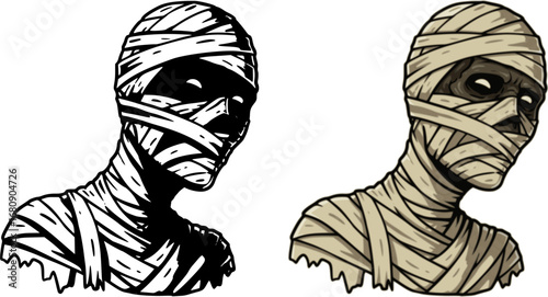 Egypt mummy head, Halloween Mummy Vector illustration

