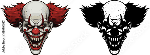 set of Scary clown head, evil clown halloween, Vector illustration, SVG
