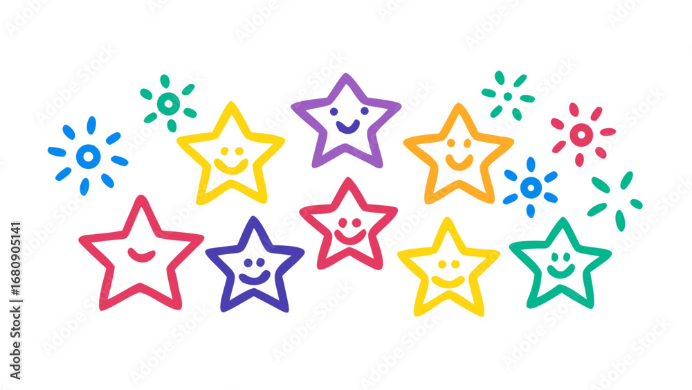 Obraz premium Playful stars with happy faces and colorful bursts