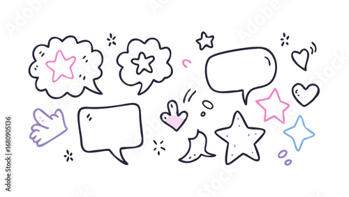 Playful speech bubbles and stars heart hand