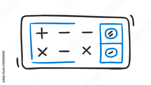 Tic tac toe game board with plus and cross symbols