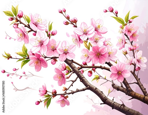 Delicate pink blossoms on branches