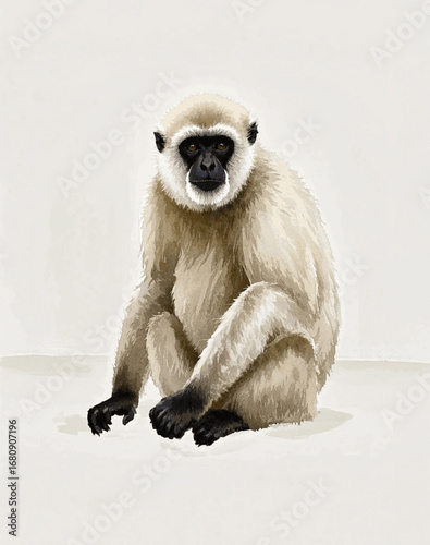 Contemplative Primate Sitting gibbon isolated watercolor vector illustration svg