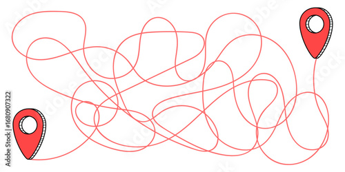 Winding paths connect navigation markers in a maze-like design.