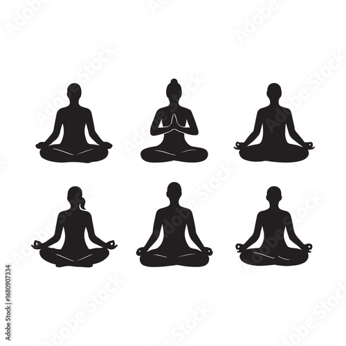 Yoga Poses Vector Art, Mindful Meditation and Stretching for Wellness