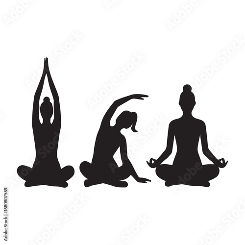 Yoga Poses Vector Art, Mindful Meditation and Stretching for Wellness