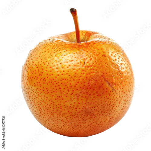 Close-up of a round, orange-yellow apple