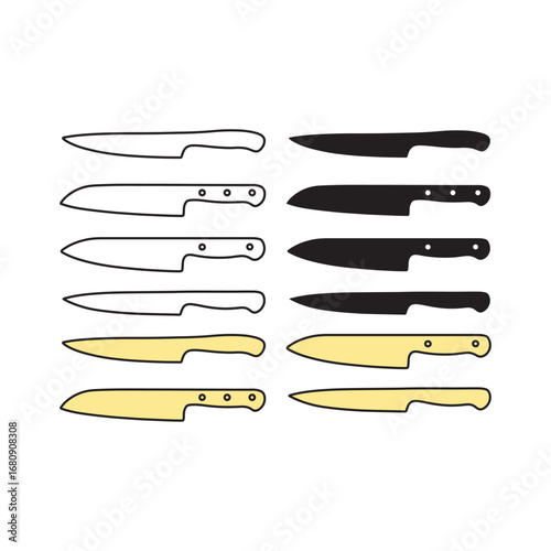 Kitchen knives set vector, Chef knife silhouette collection for cooking designs