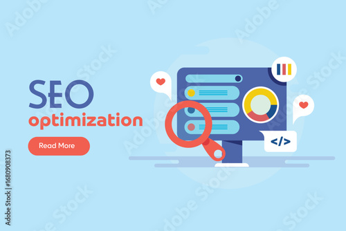 Sleek digital screen presents advance chart analytics and metadata code tracking, with magnifier indicates strategic SEO performance and data driven growth.