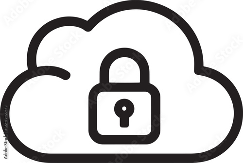 Secure cloud data protection icon with padlock symbol for digital security and privacy silhouette