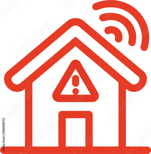 Home intrusion detection alert icon with wi-fi signal symbol silhouette